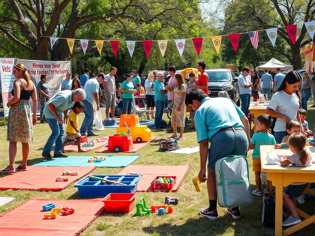 An image showing volunteers setting up equipment for a cultural event, highlighting the collaborative effort and community involvement facilitated by APMAC.